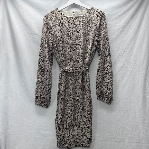 H&M Animal Print Midi Dress Tie Belt Keyhole Back 34 1/2" Length - Picture 1 of 7